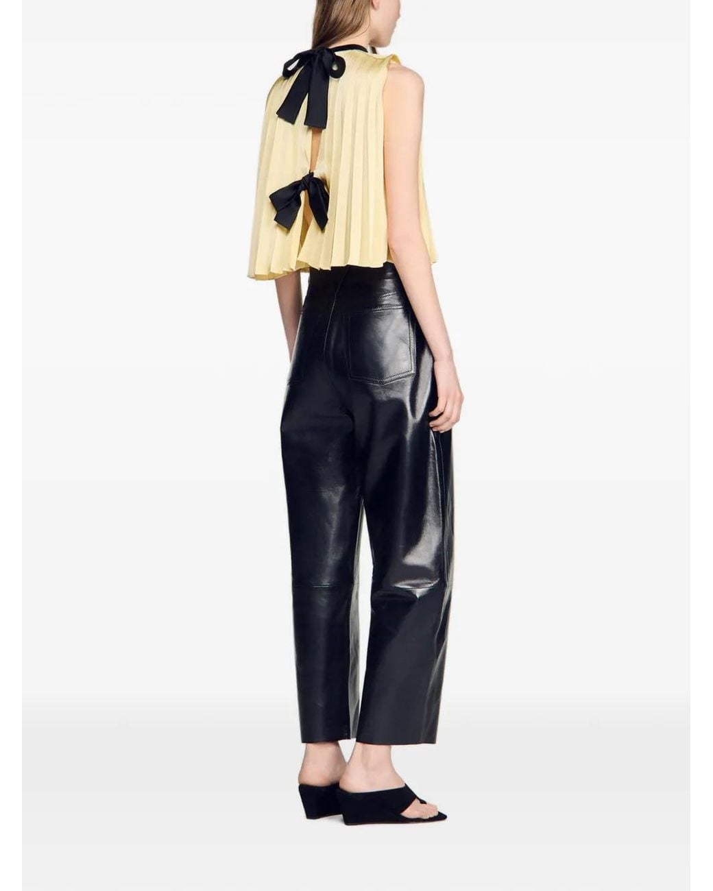 Sandro Natural Pleated Tie-Back Top