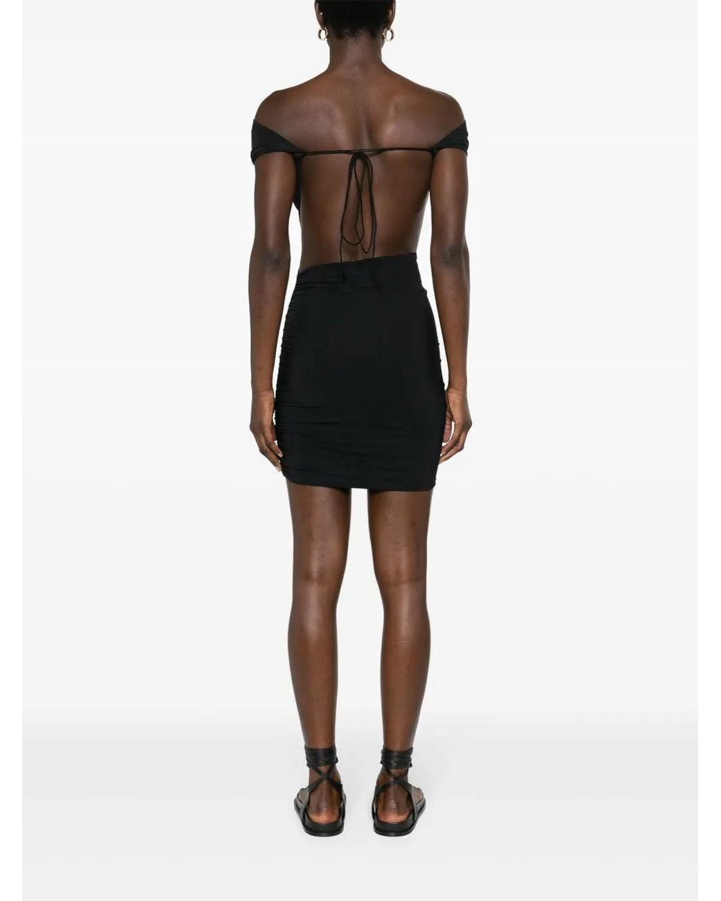 Amazuìn Black Ester Cowl-Neck Minidress
