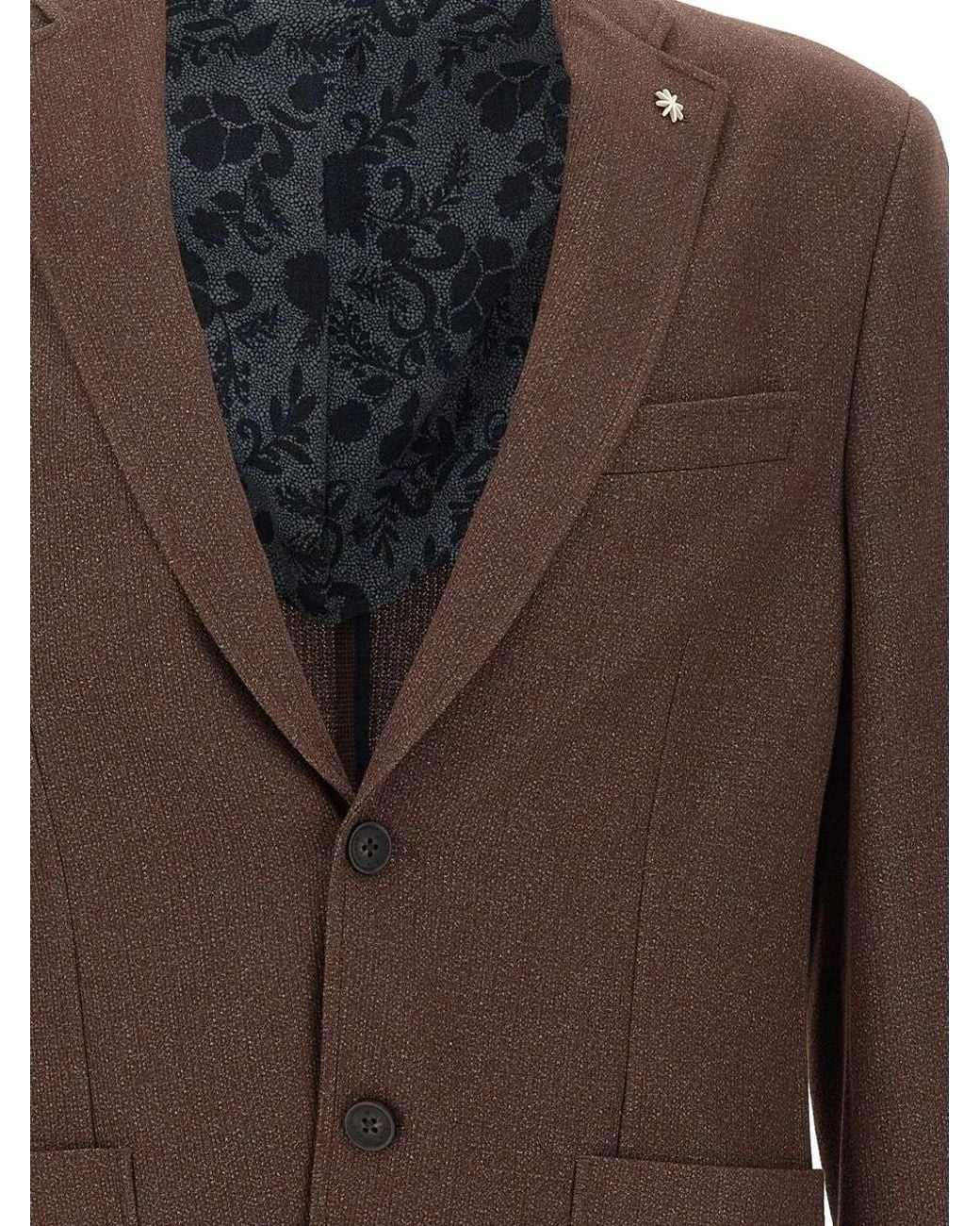Manuel Ritz Brown Micro-Texture Single-Breasted Blazer for men