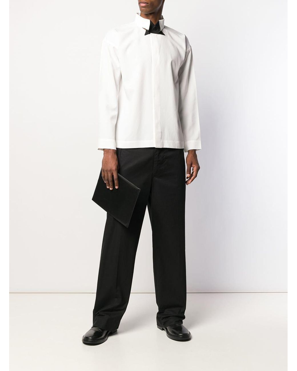 Homme Plissé Issey Miyake Men's White Tailored Tuxedo Style Shirt