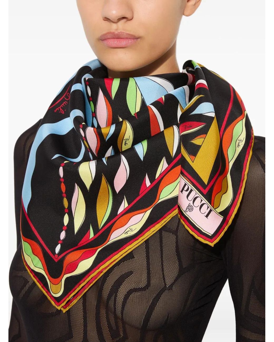 Emilio Pucci Blue Mixed Print Silk Scarf
