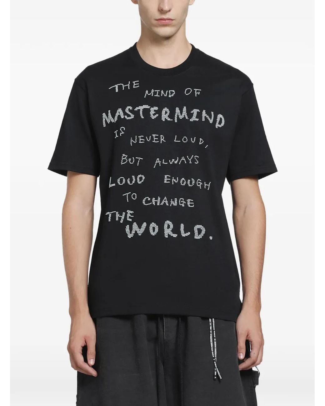 MASTERMIND WORLD Black Decorated Ss Slogan-Print T-Shirt for men