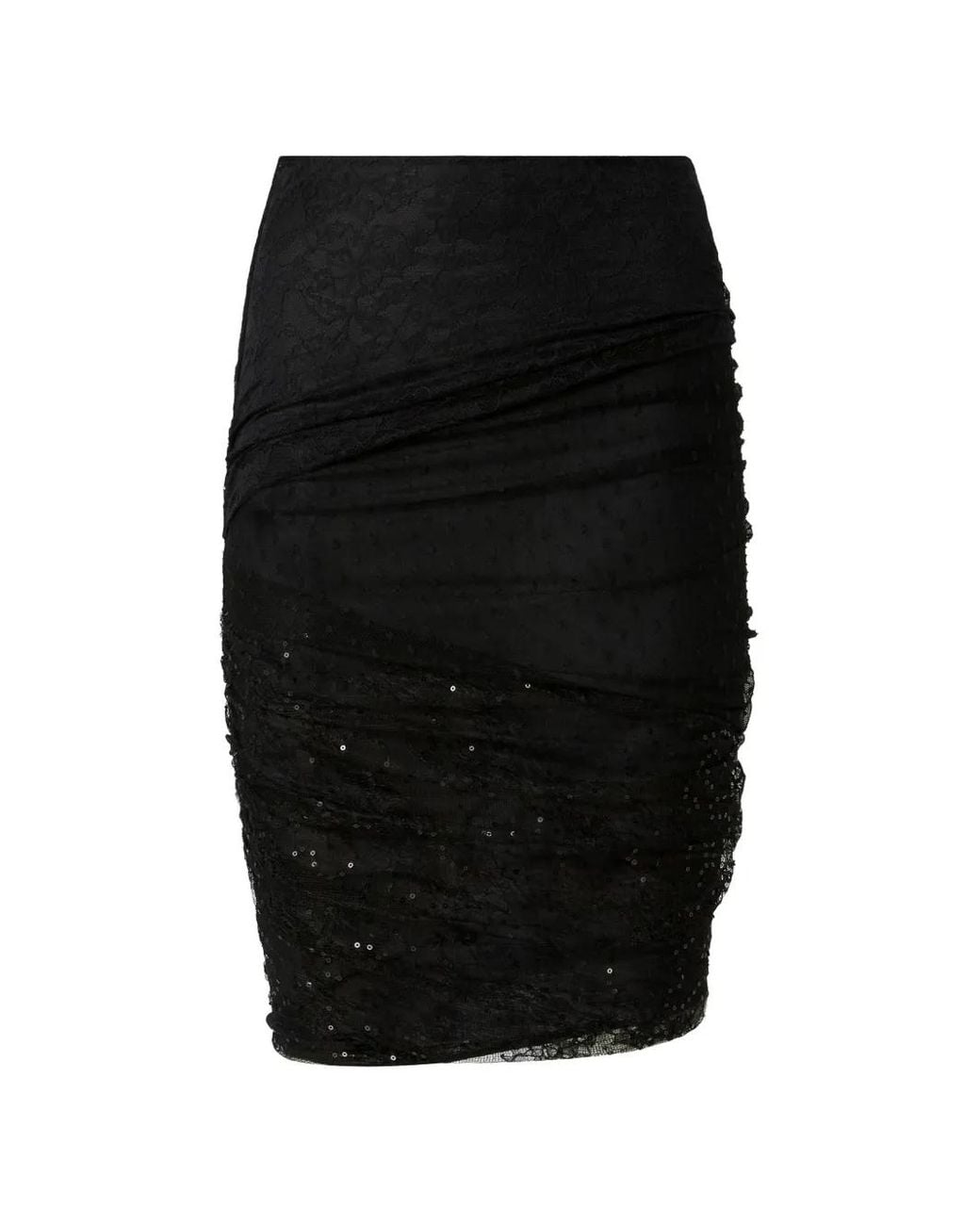 Pinko Black Sequin-Embellished Lace Fitted Skirt