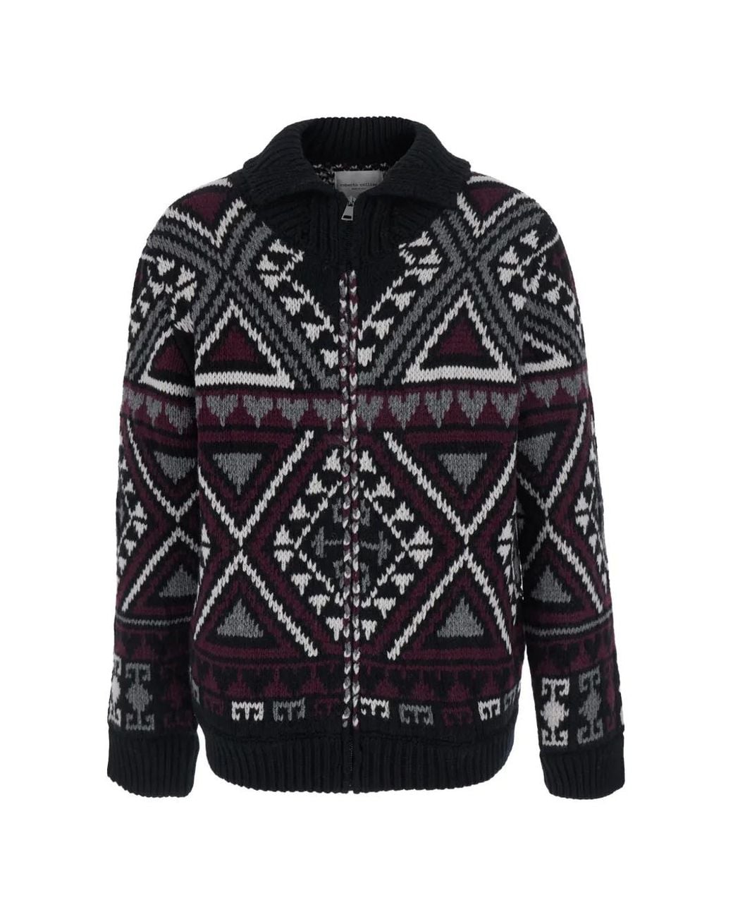 Roberto Collina Black Geometric-Pattern Zip-Up Cardigan for men