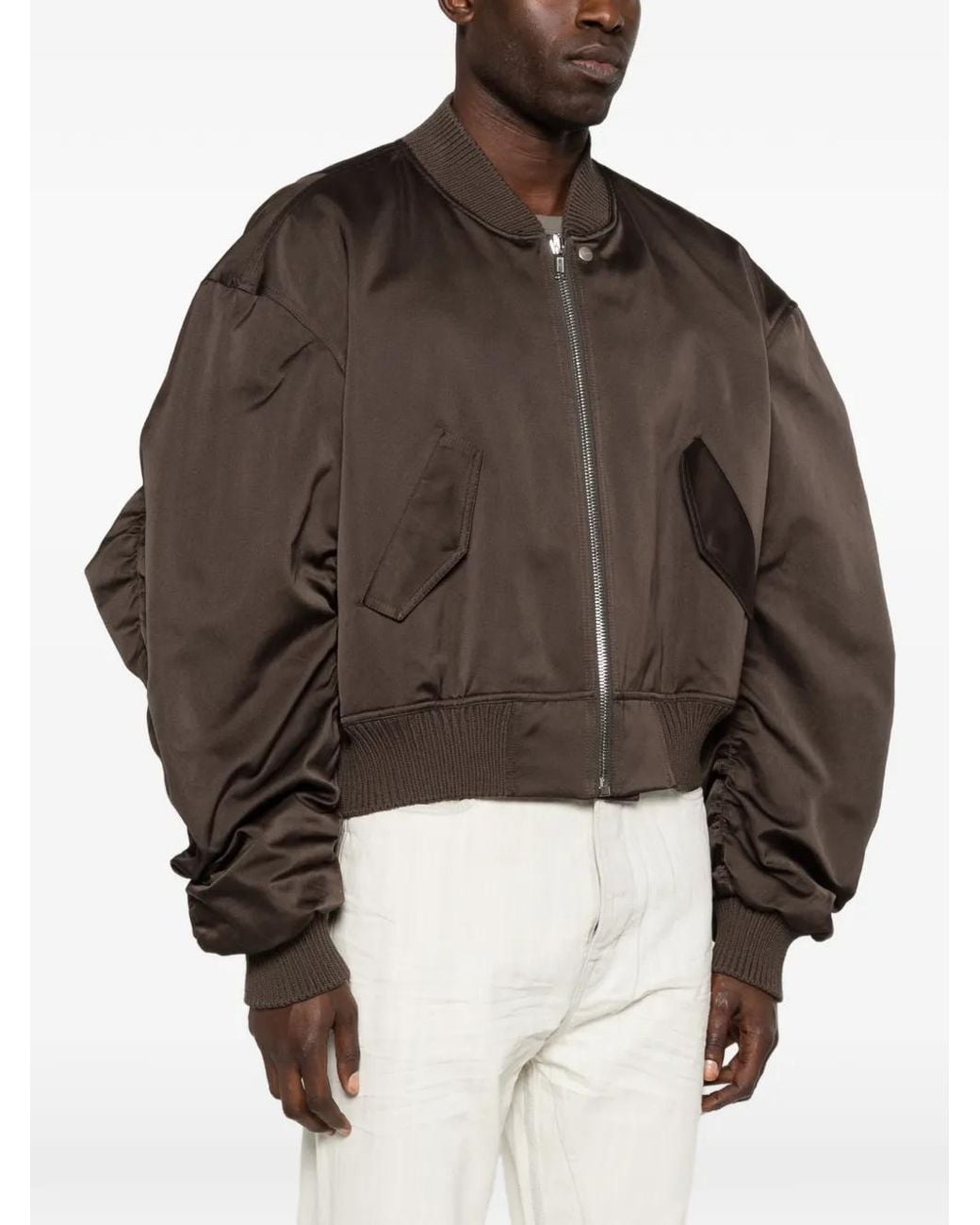 Rick Owens Brown Ruched Flight Bomber Jacket for men