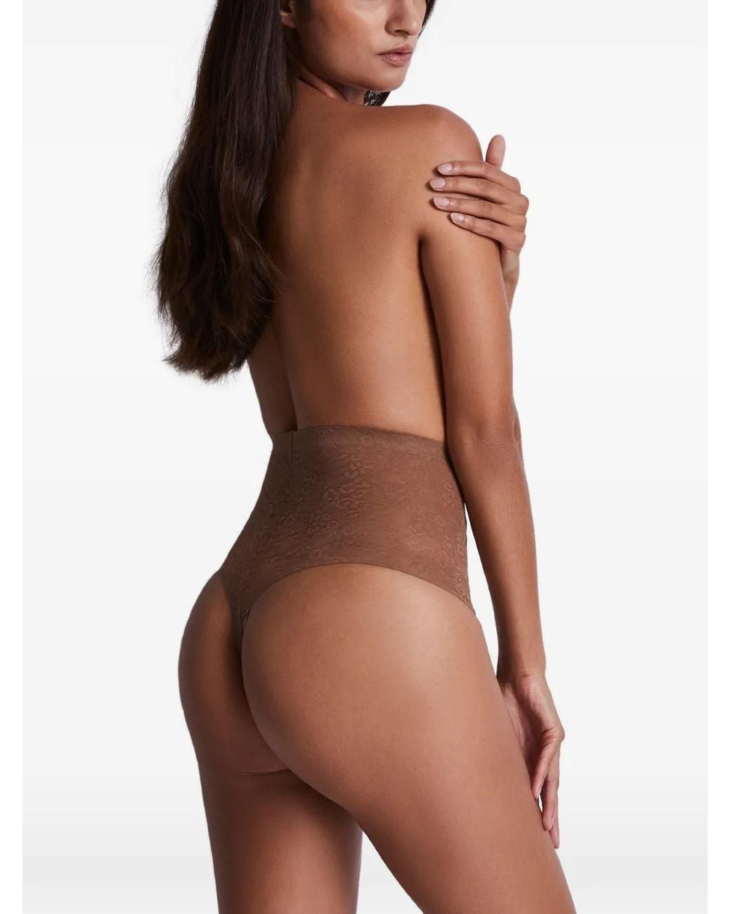 Aubade Brown Sculpt Lace-Panel Thong