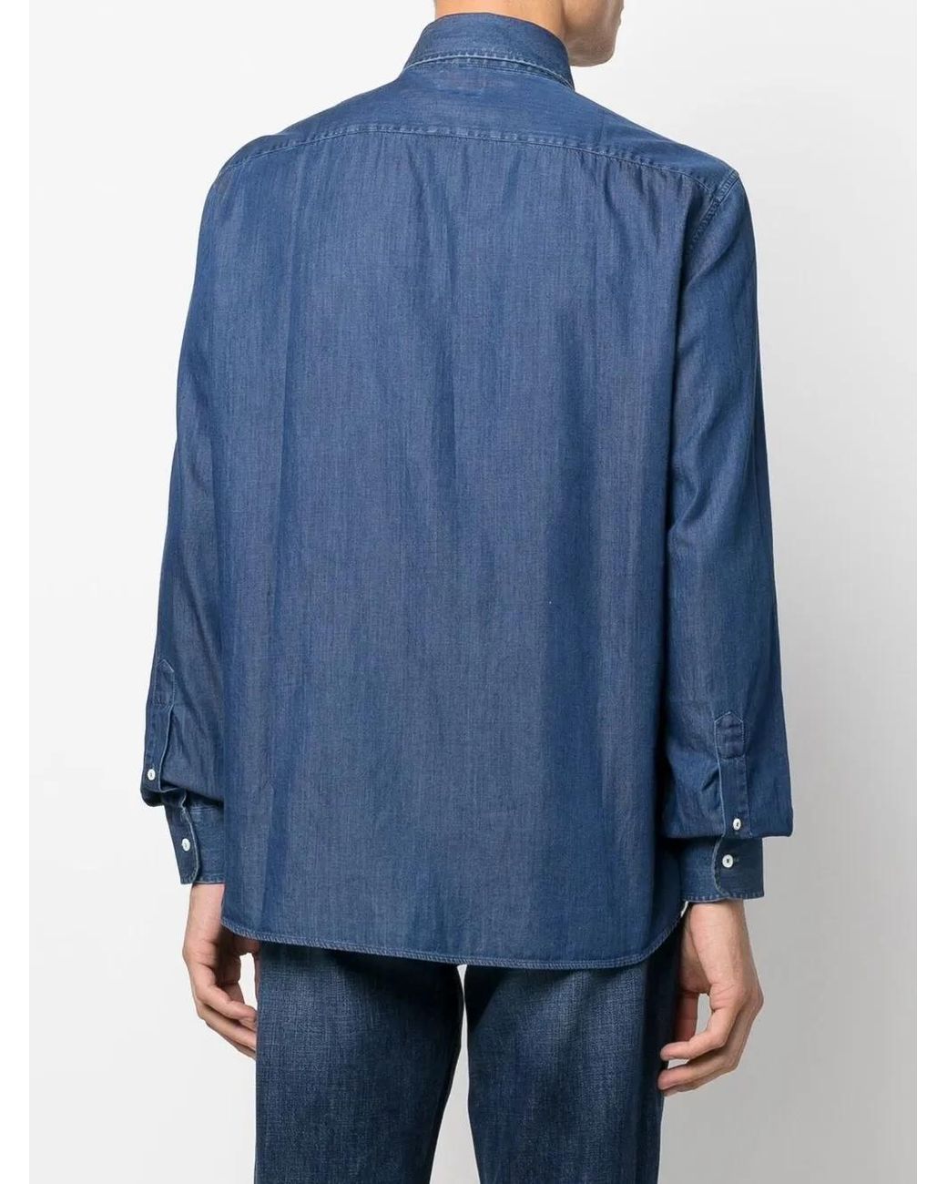 Brunello Cucinelli Blue Long-Sleeved Cotton Shirt for men