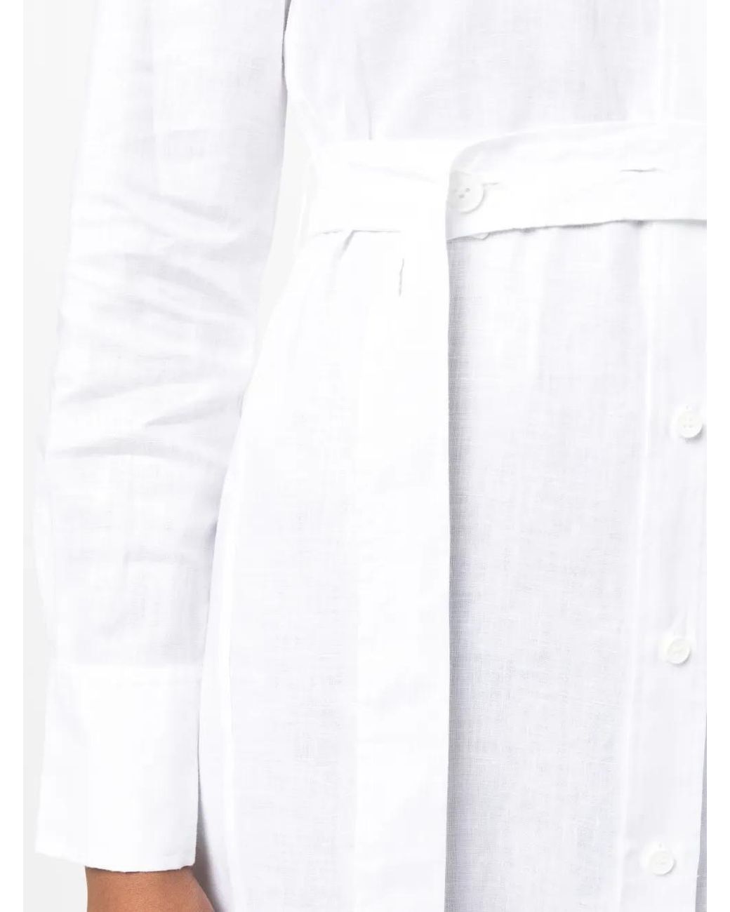 Calvin Klein White Long-Sleeve Belted Dress