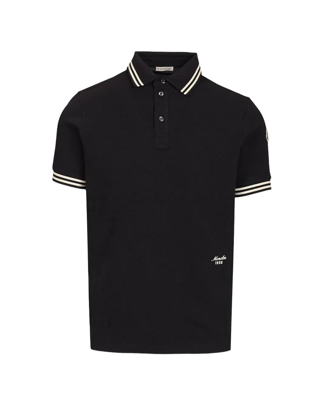 Moncler Black Logo-Patch Polo Shirt for men