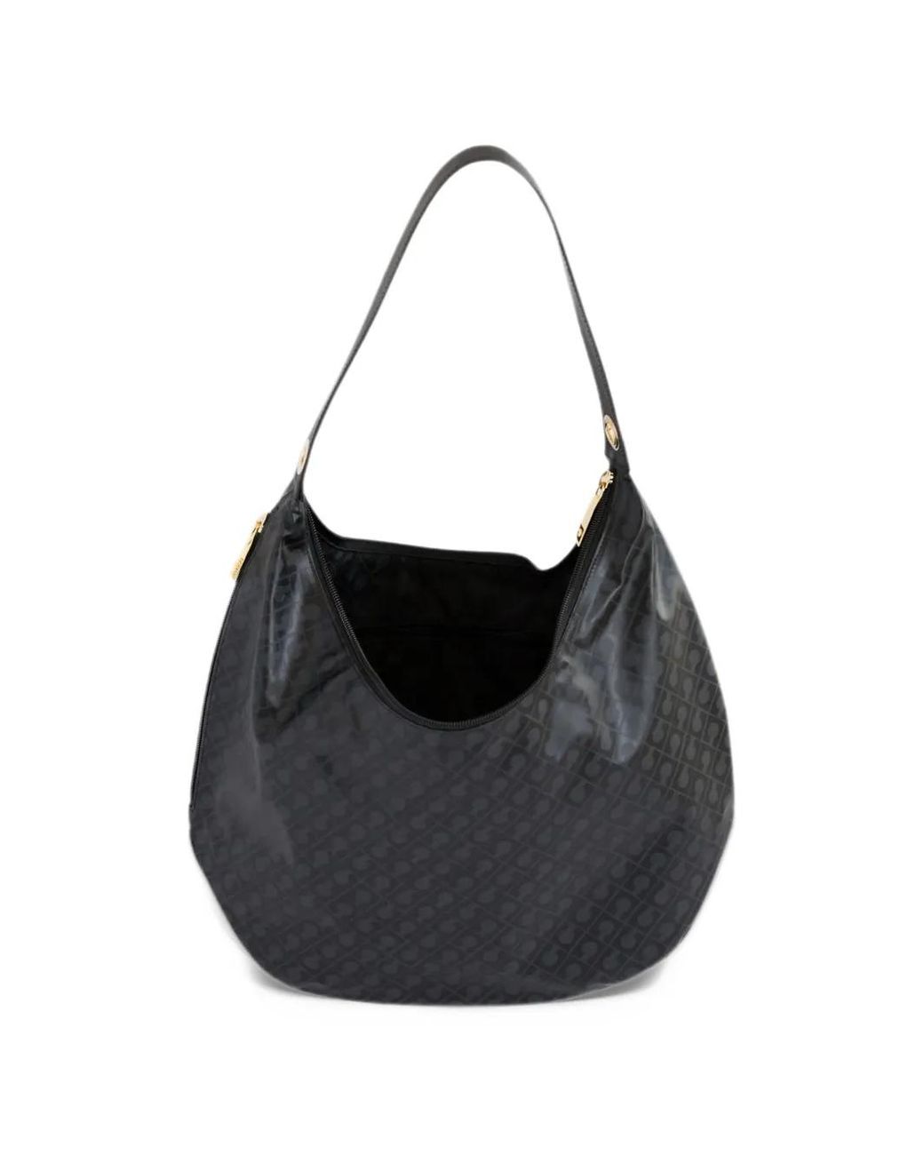 Gherardini Black Logo-Pattern Curved Shoulder Bag
