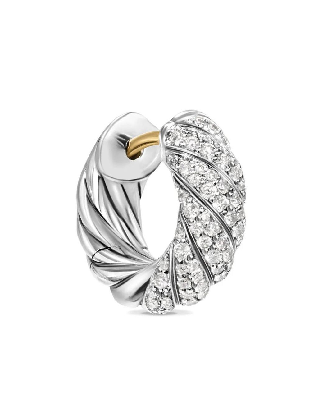 David Yurman White Sterling Sculpted Cable Diamond Hoop Earrings (14.4Mm)
