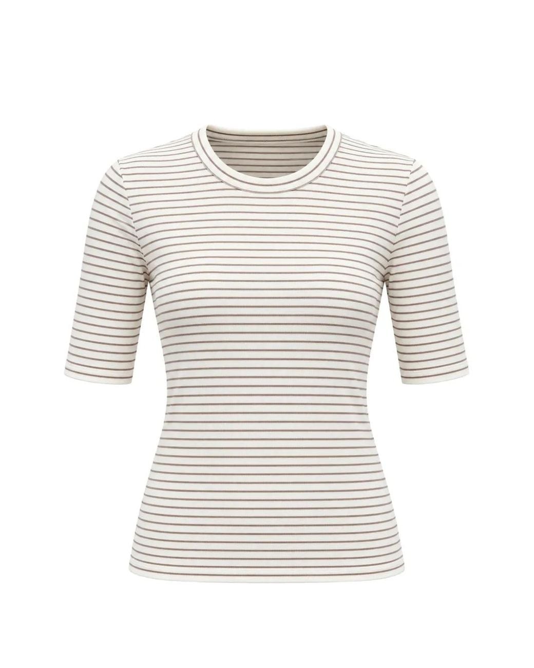 Vince White Striped Ribbed T-Shirt
