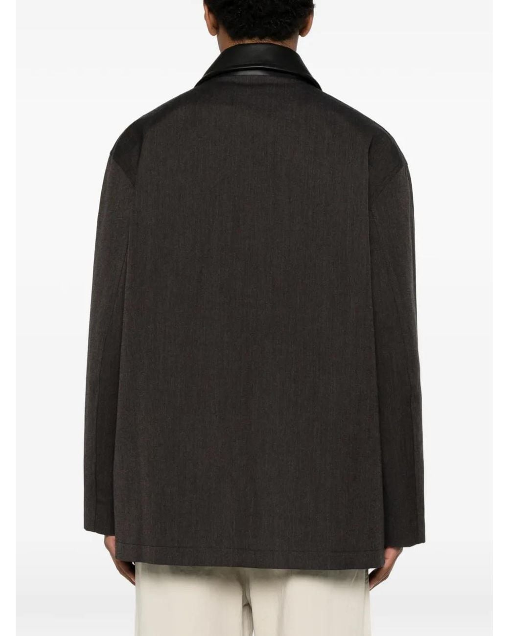 Studio Nicholson Black Meter Leather-Collar Jacket for men