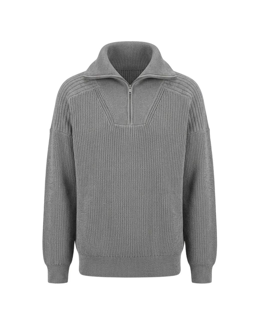 Diana Studio Gray Half-Zip Ribbed-Knit Sweater for men
