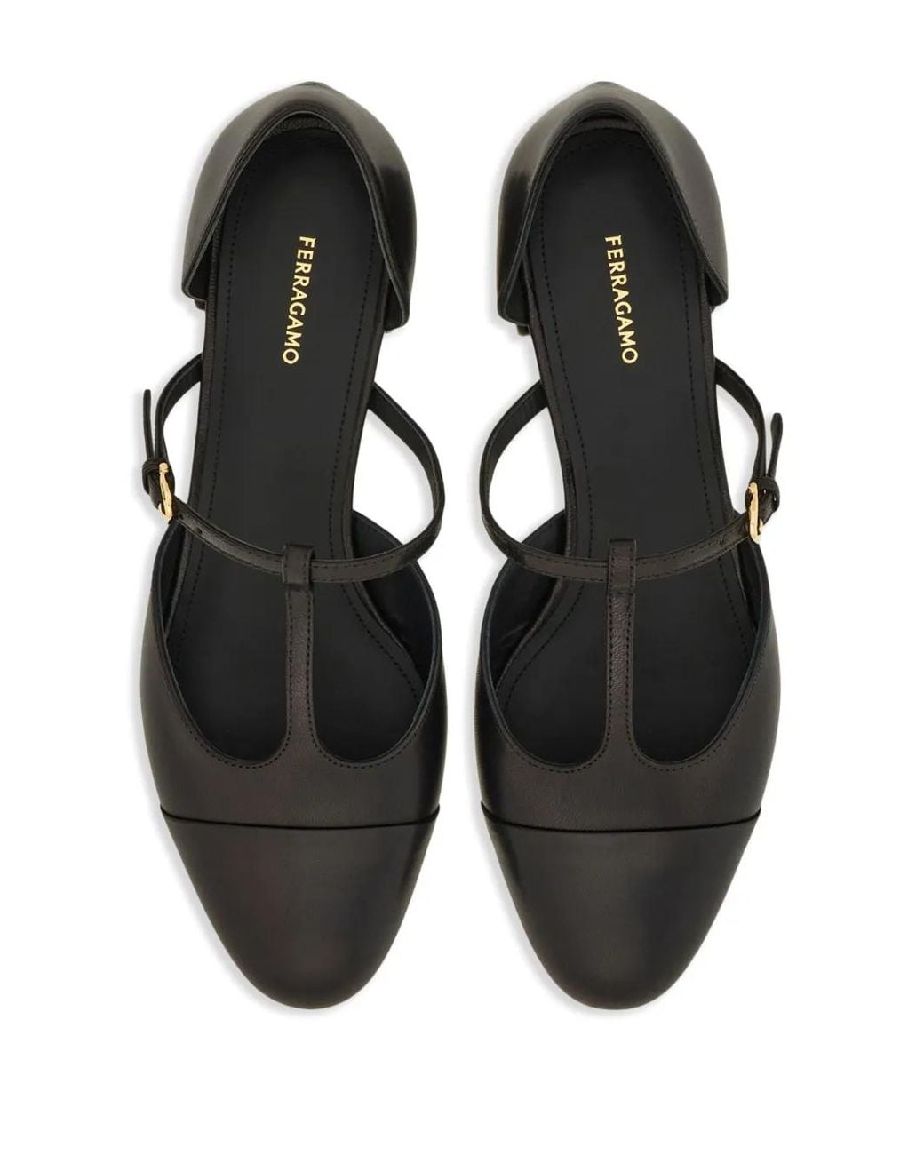 Ferragamo Black T-Strap Ballet Pumps