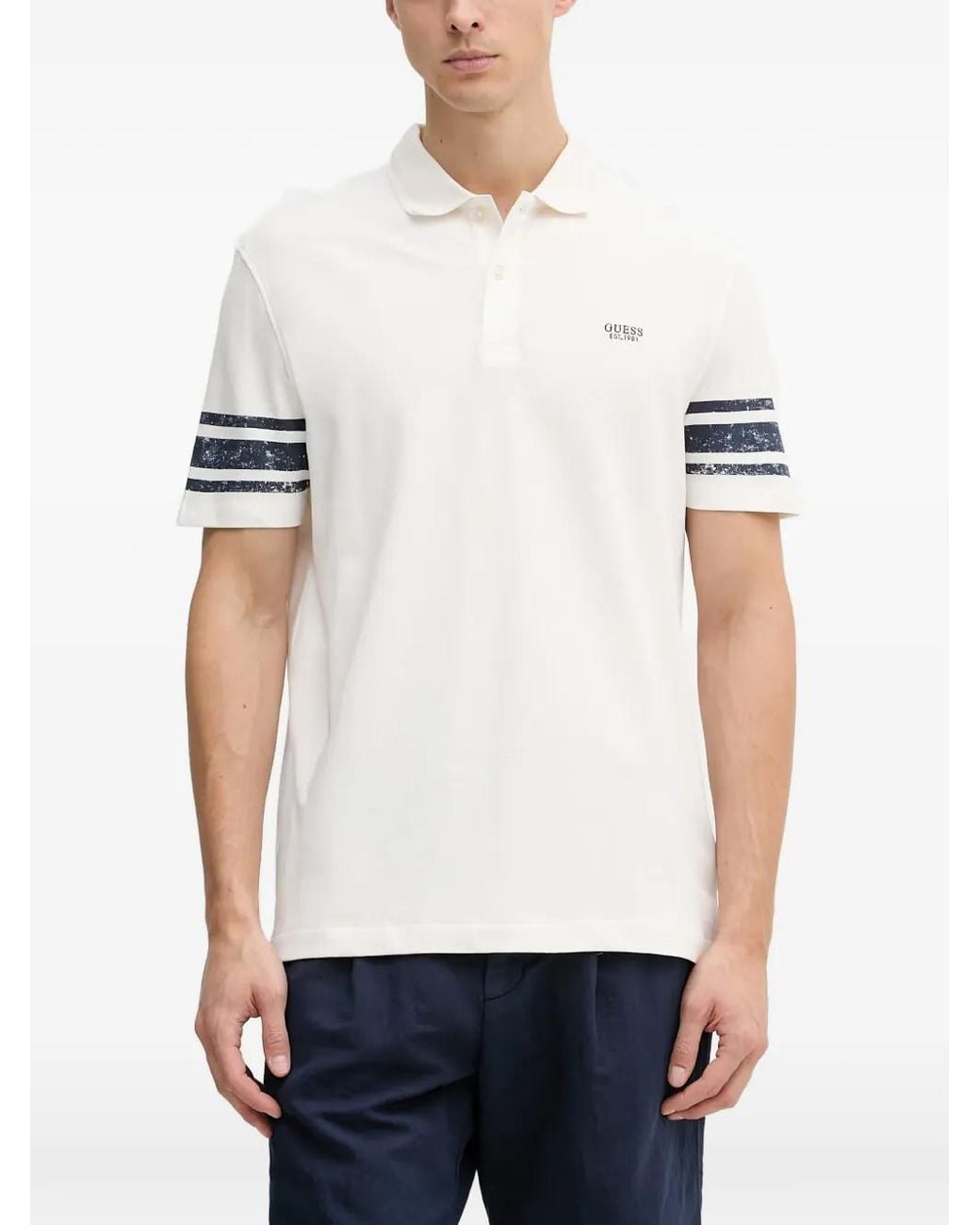 Guess White Logo-Embroidered Polo Shirt for men