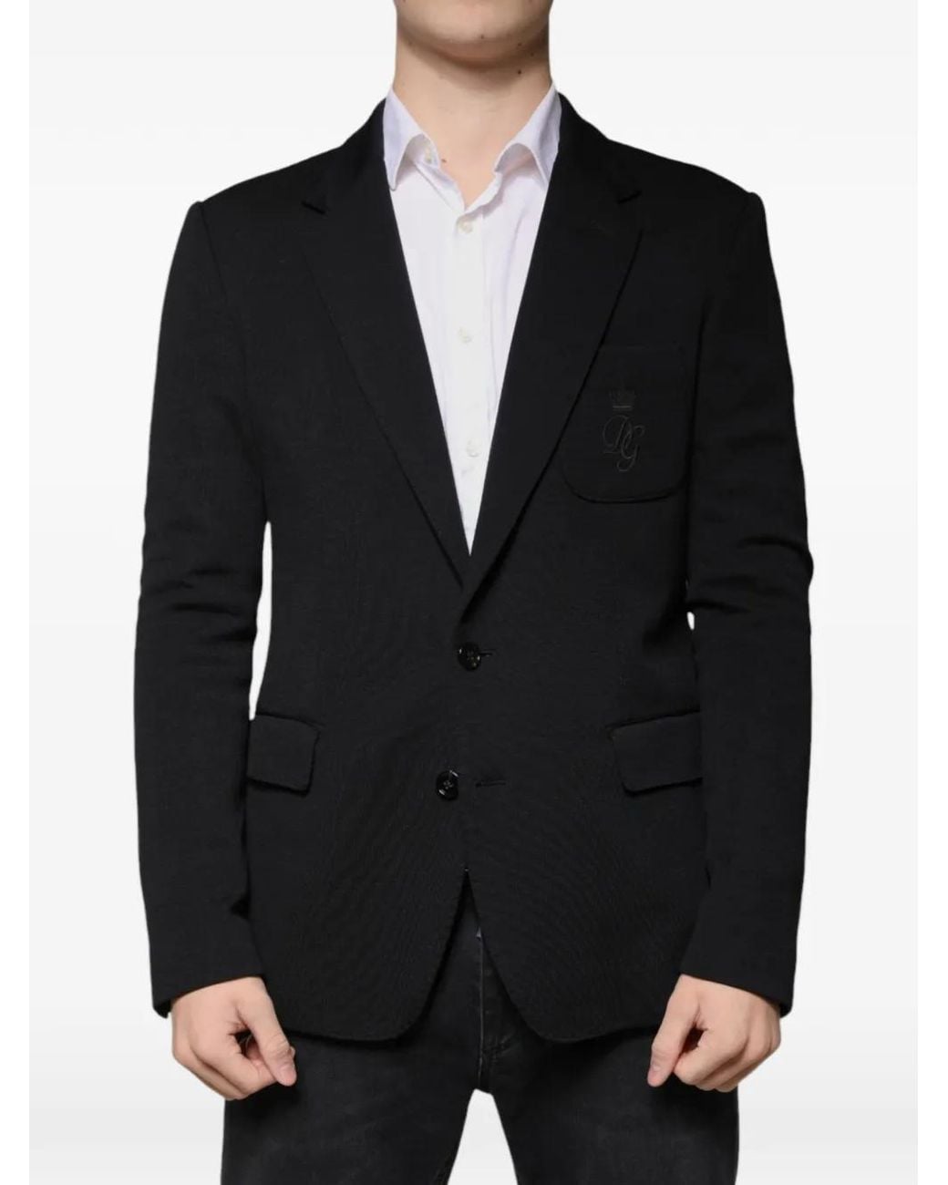 Dolce & Gabbana Black Embroidered Single-Breasted Blazer for men