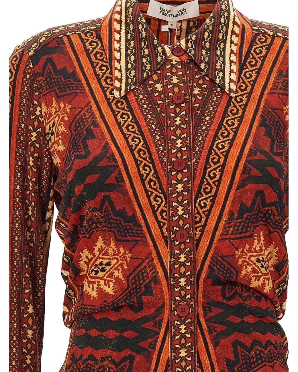 Diane von Furstenberg Red Lucinda Aztec-Print Shirt