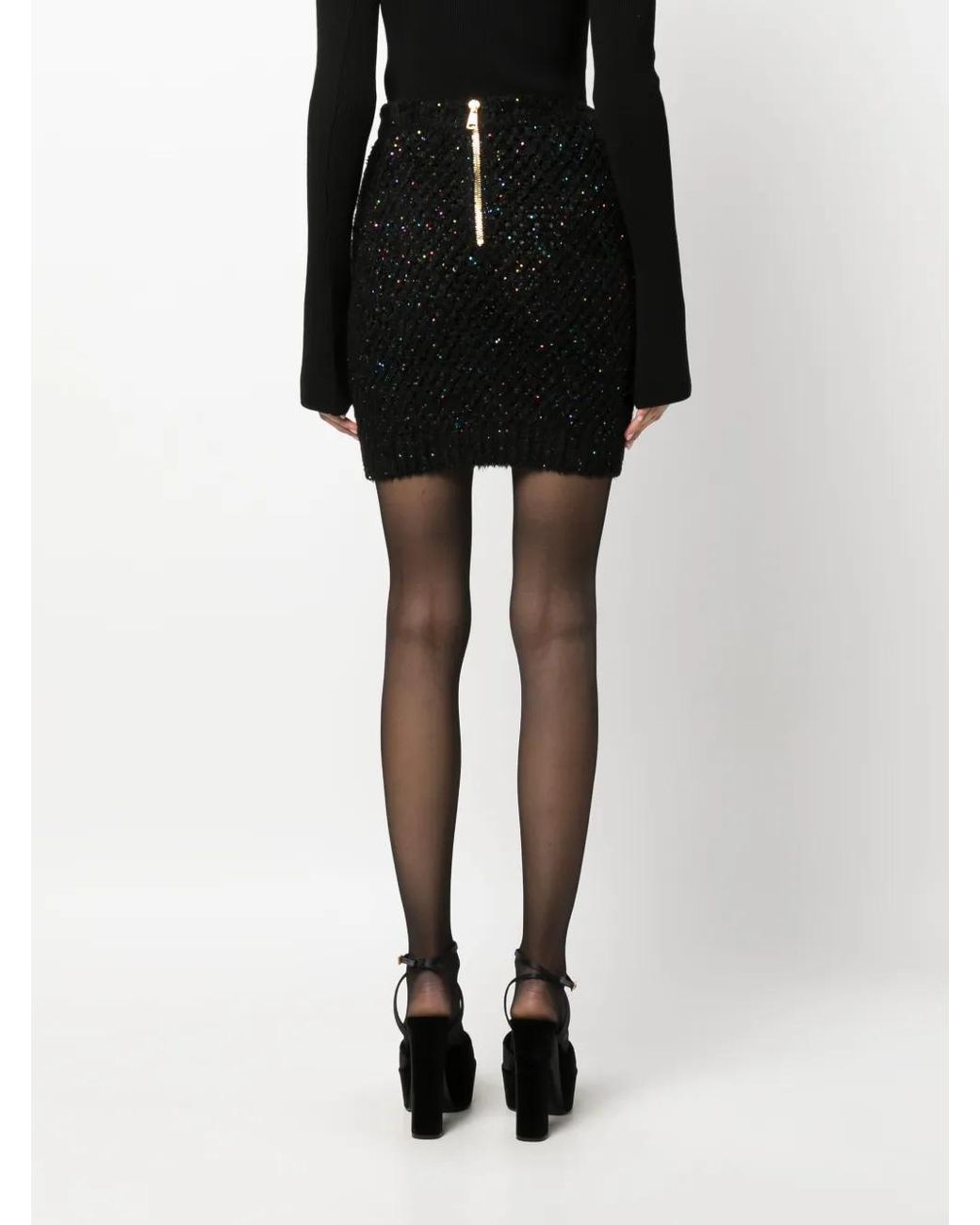 Balmain Black Sequin-Embellished High-Waist Miniskirt