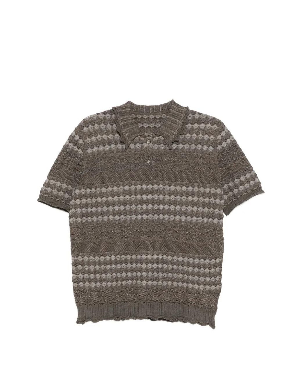 JNBY Gray Collared Patterned Knit Top