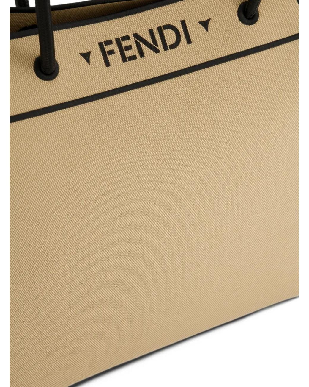 Fendi Natural Cabas En Toile À Broderies