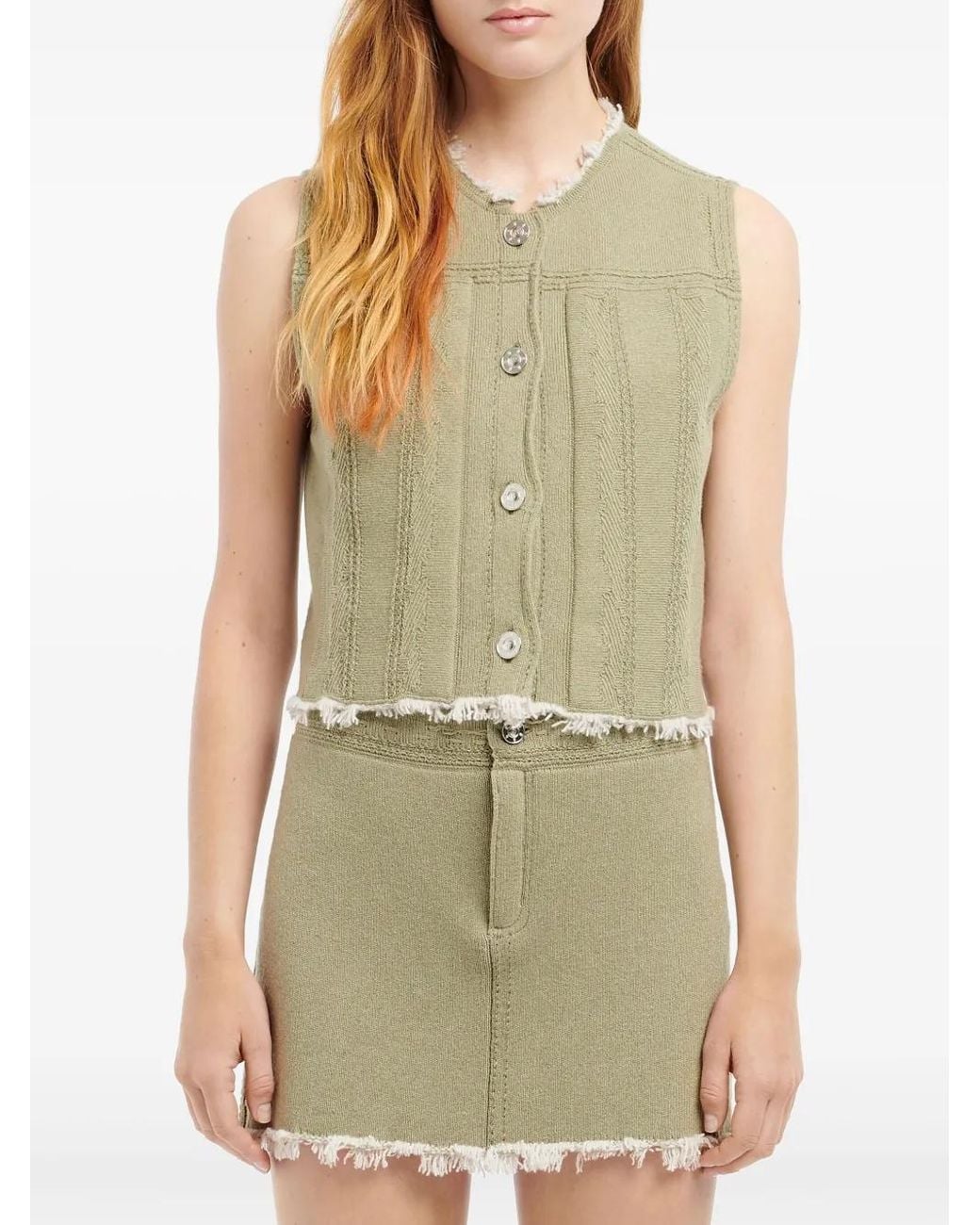 Barrie Green Frayed-Hem Mini Skirt