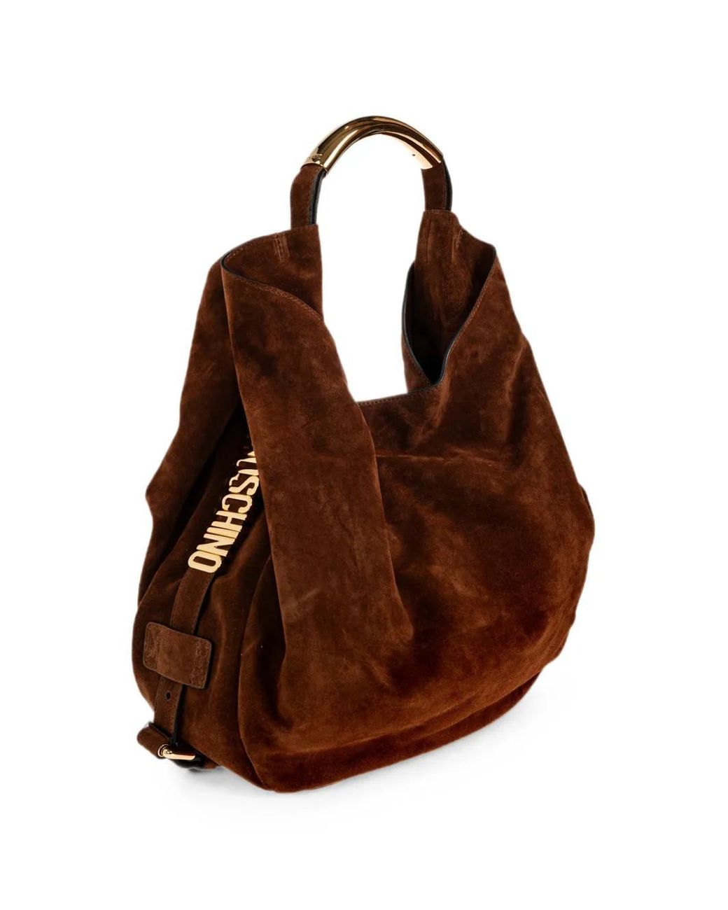 Moschino Brown Handle Me Suede Bucket Bag