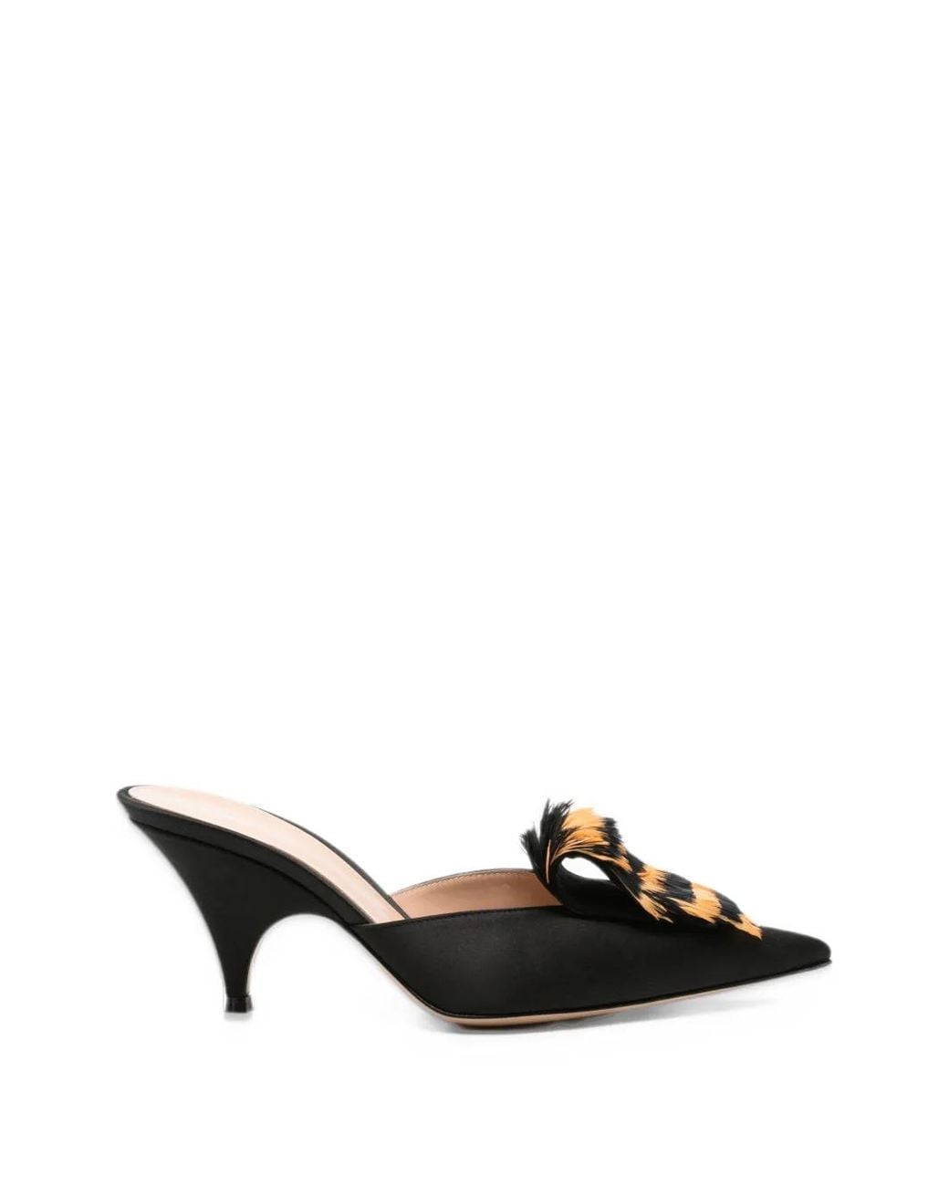 Gianvito Rossi Black Feather-Trim Satin Pumps