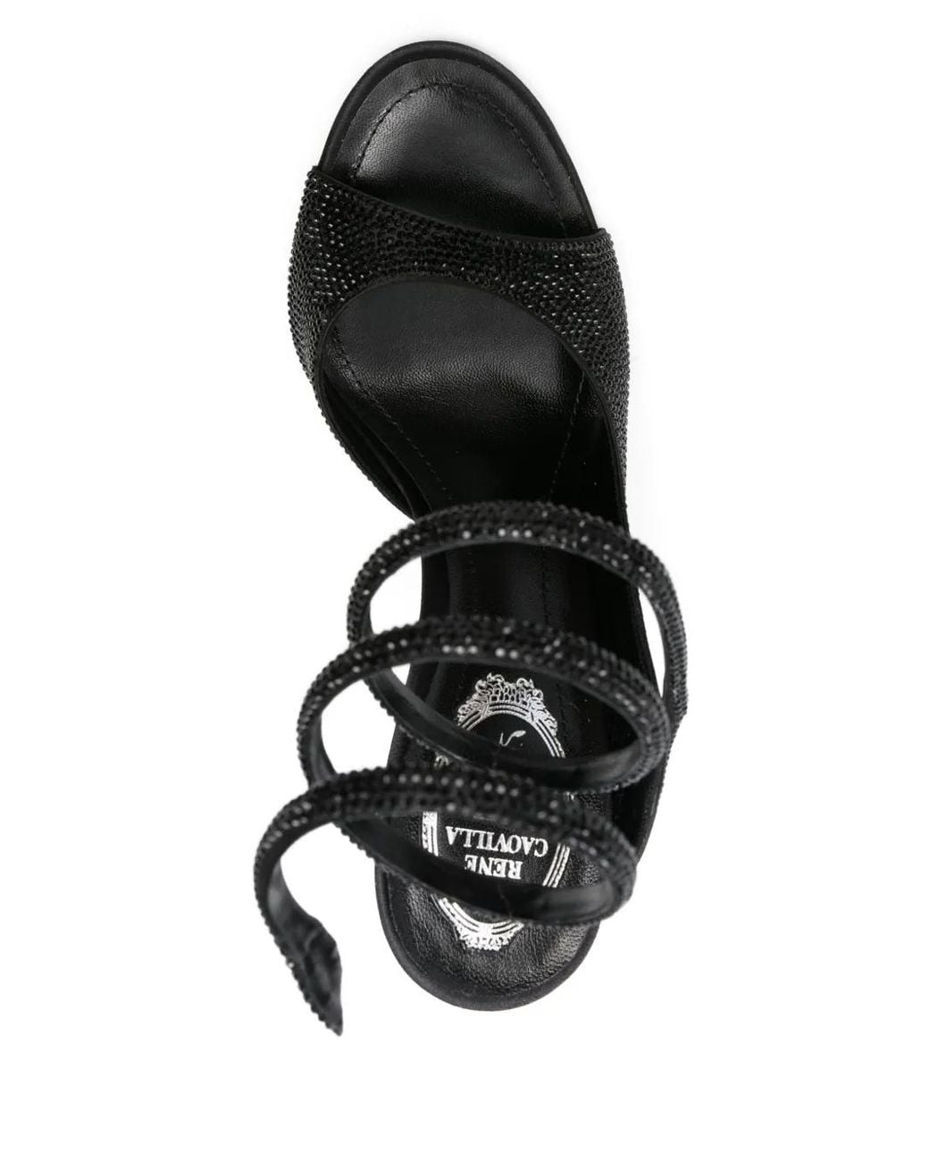 Rene Caovilla Black 105Mm Crystal-Embellished Spiral-Wrap Sandals