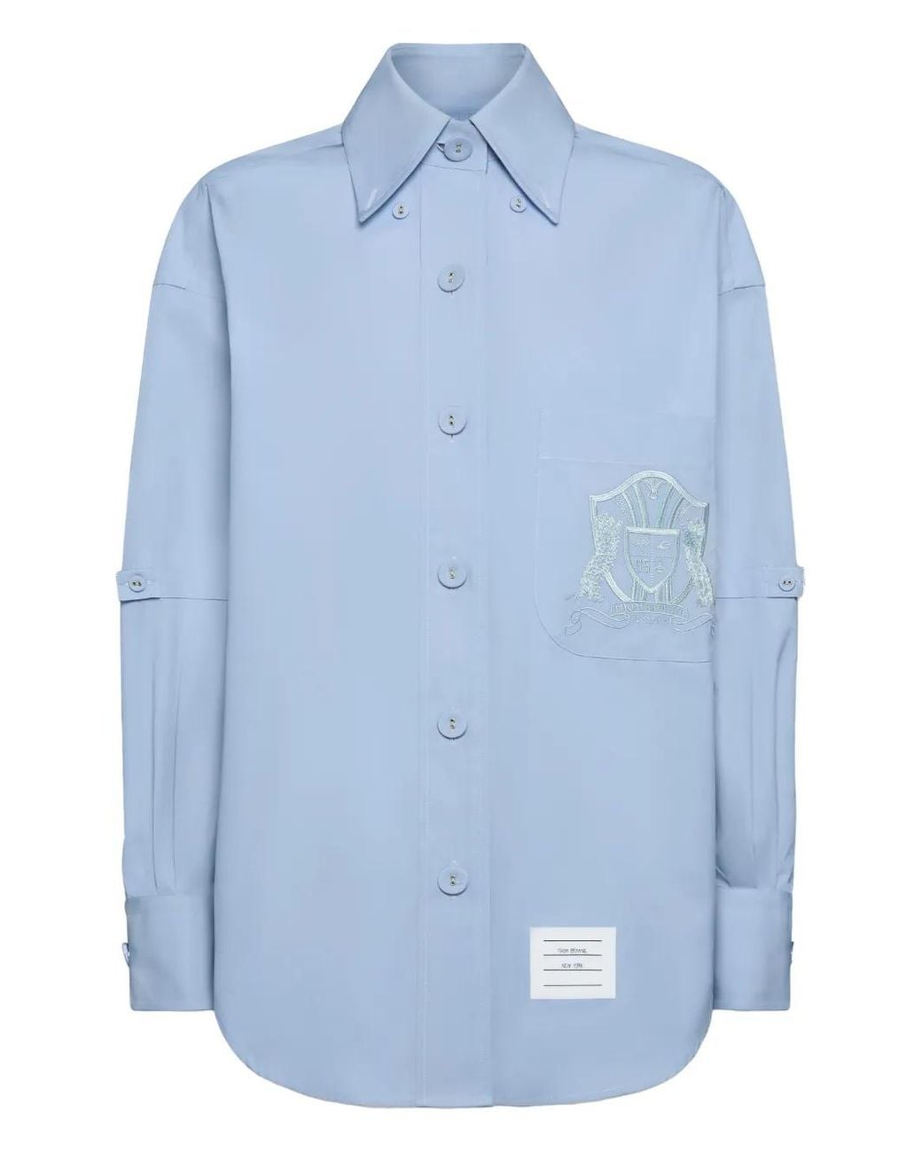 Thom Browne Blue Solid Poplin Crest Embroidery Armband Supersized Shirt