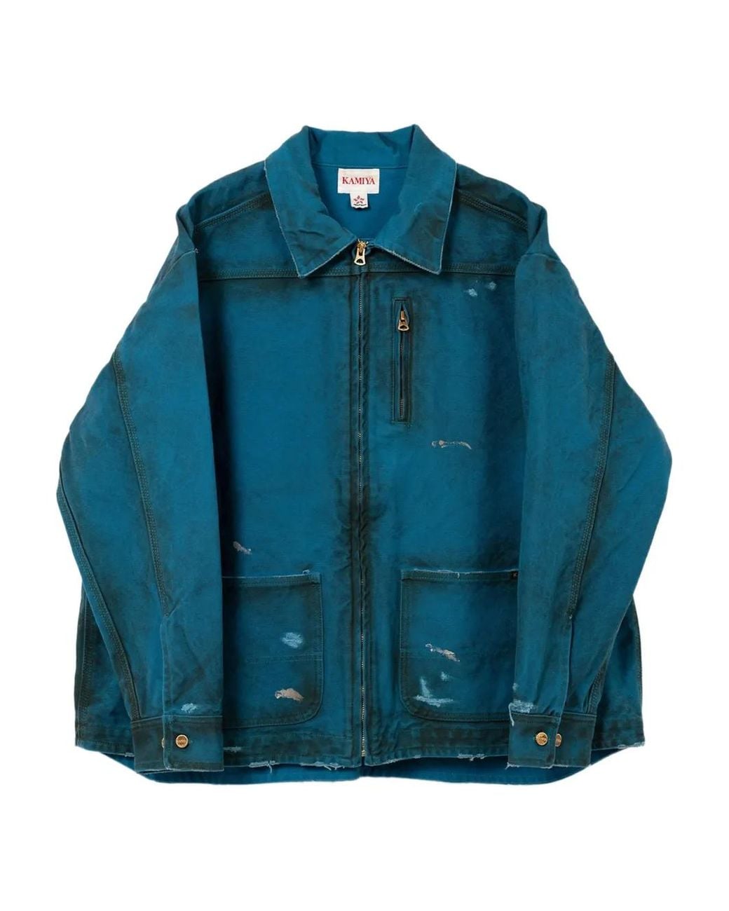 KAMIYA Blue Boro Distressed Zip-Front Jacket for men