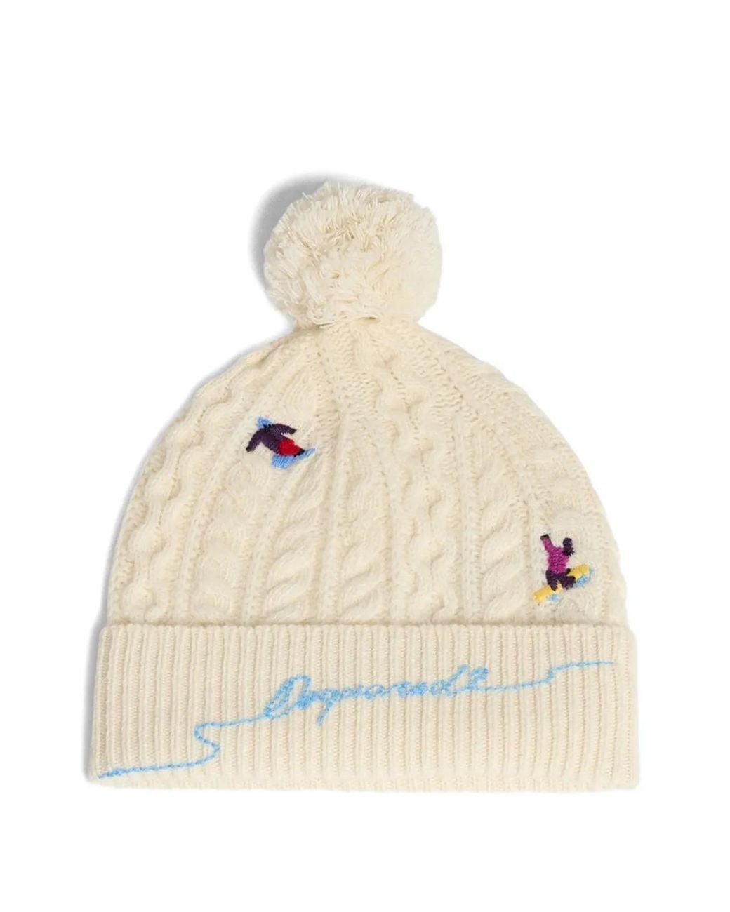 DSquared² Natural Cable-Knit Pompom Beanie Hat for men