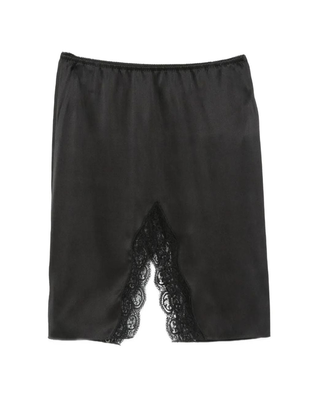 Saint Laurent Black Lace-Trim Satin Midi Skirt