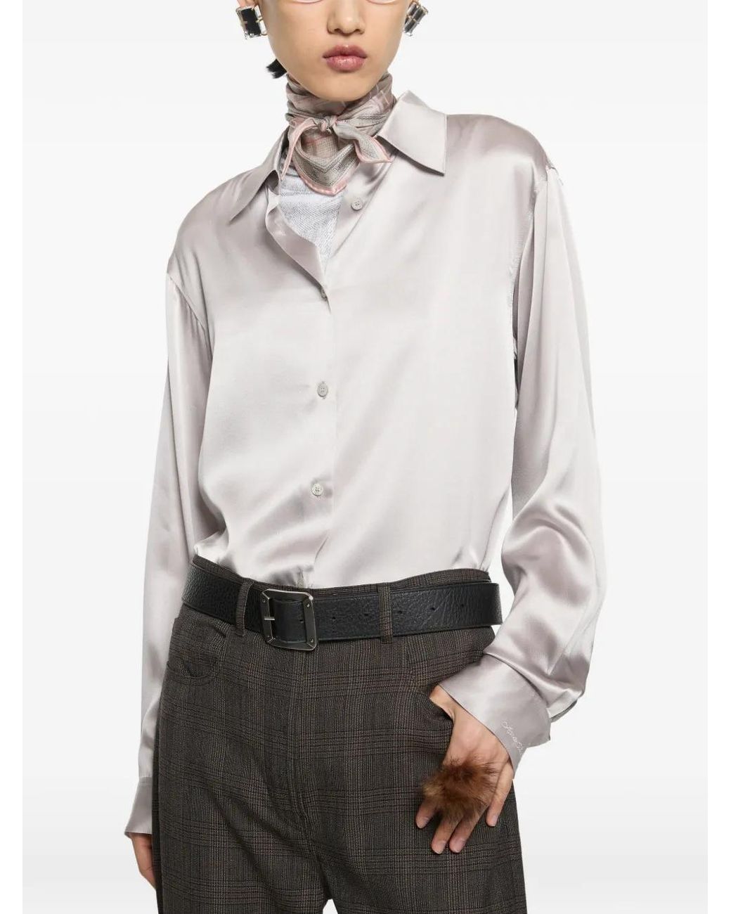 Acne White Chemise En Soie À Boutonnière