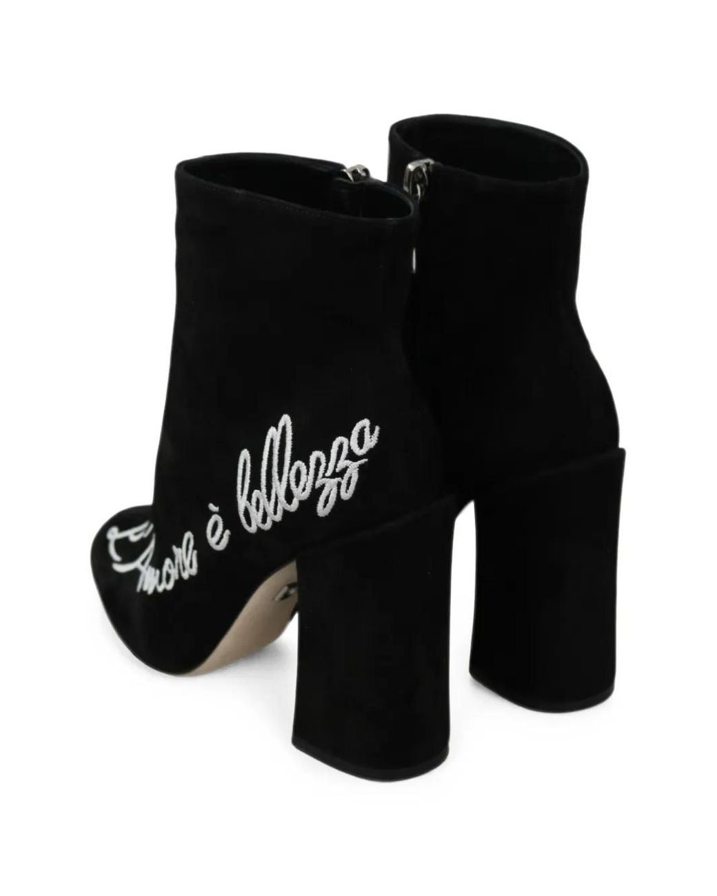 Dolce & Gabbana Black Embroidered Suede Ankle Boots