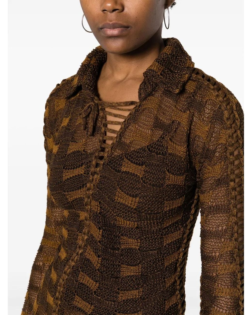 Isa Boulder Brown Tie-Fastening Knitted Shirt