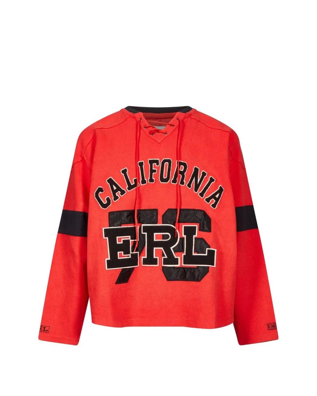 ERL Red California Lace-Up Logo-Patch Sweater