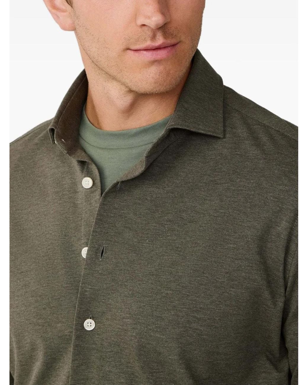 Hackett Green Kent-Collar Pique-Jersey Shirt for men