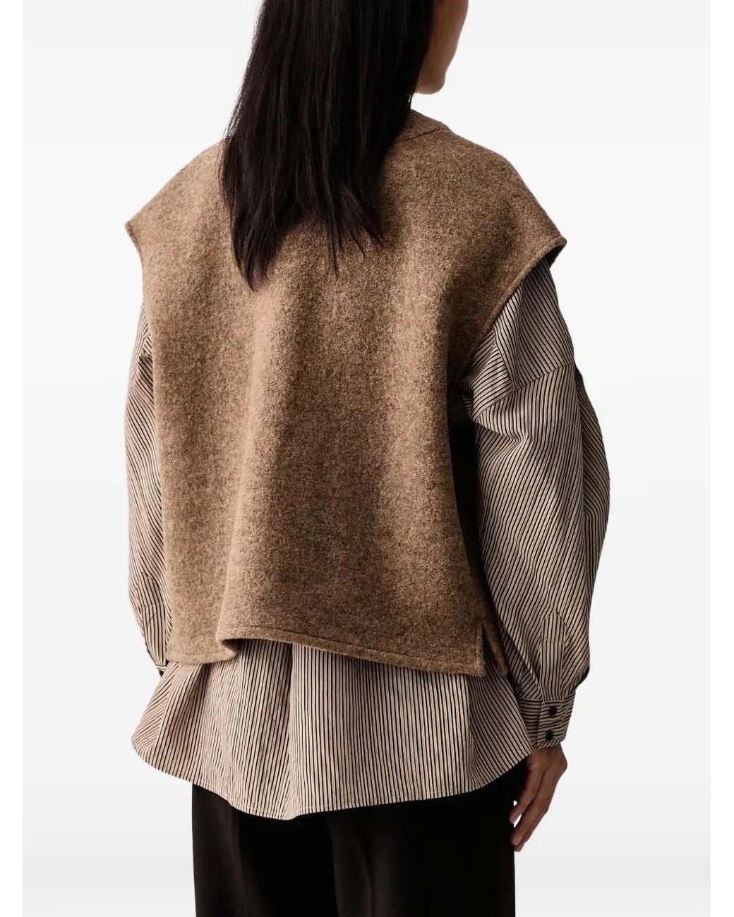 Sessun Brown Hanzo Button-Up Sleeveless Jacket