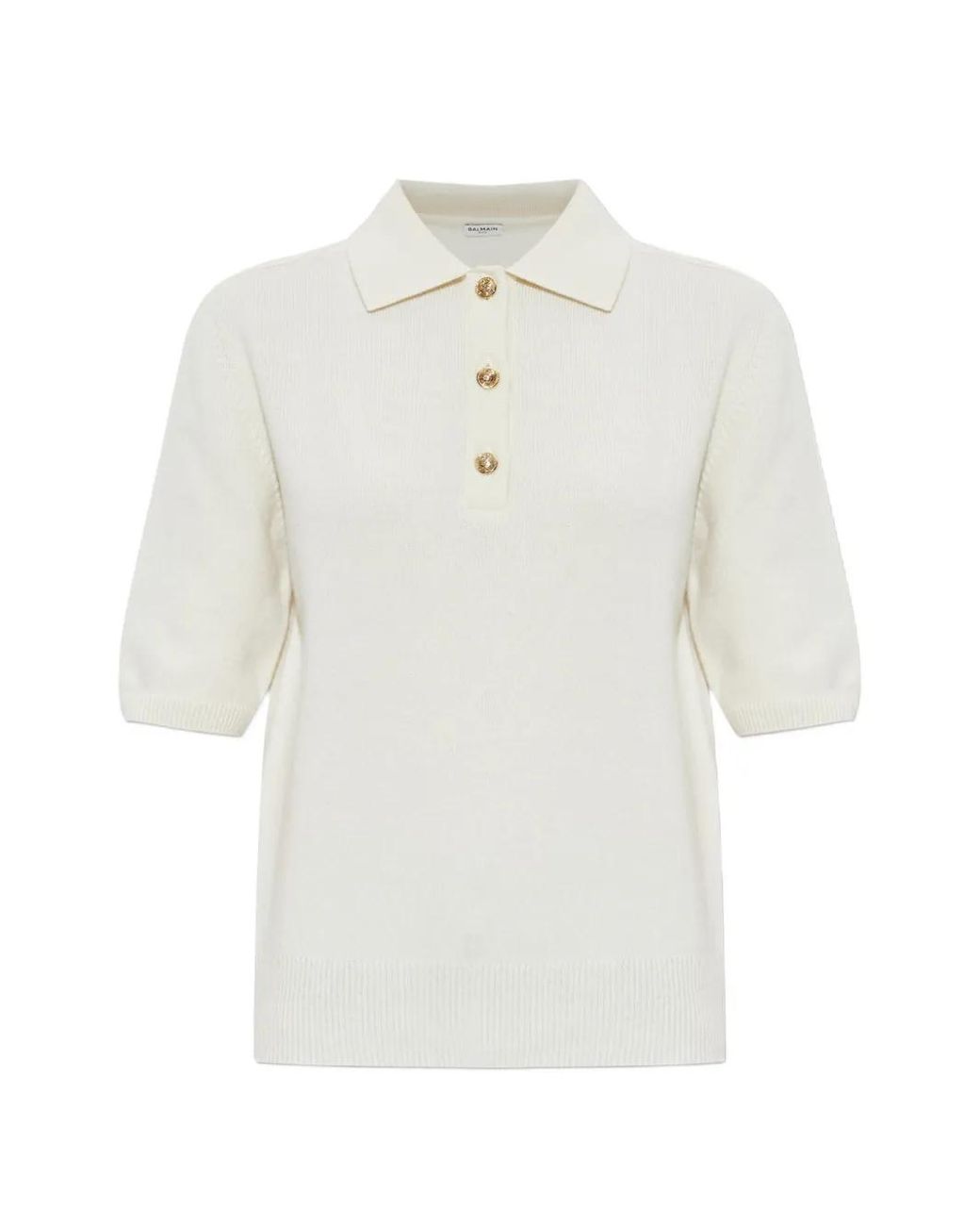 Balmain White Short-Sleeve Wool Polo Shirt