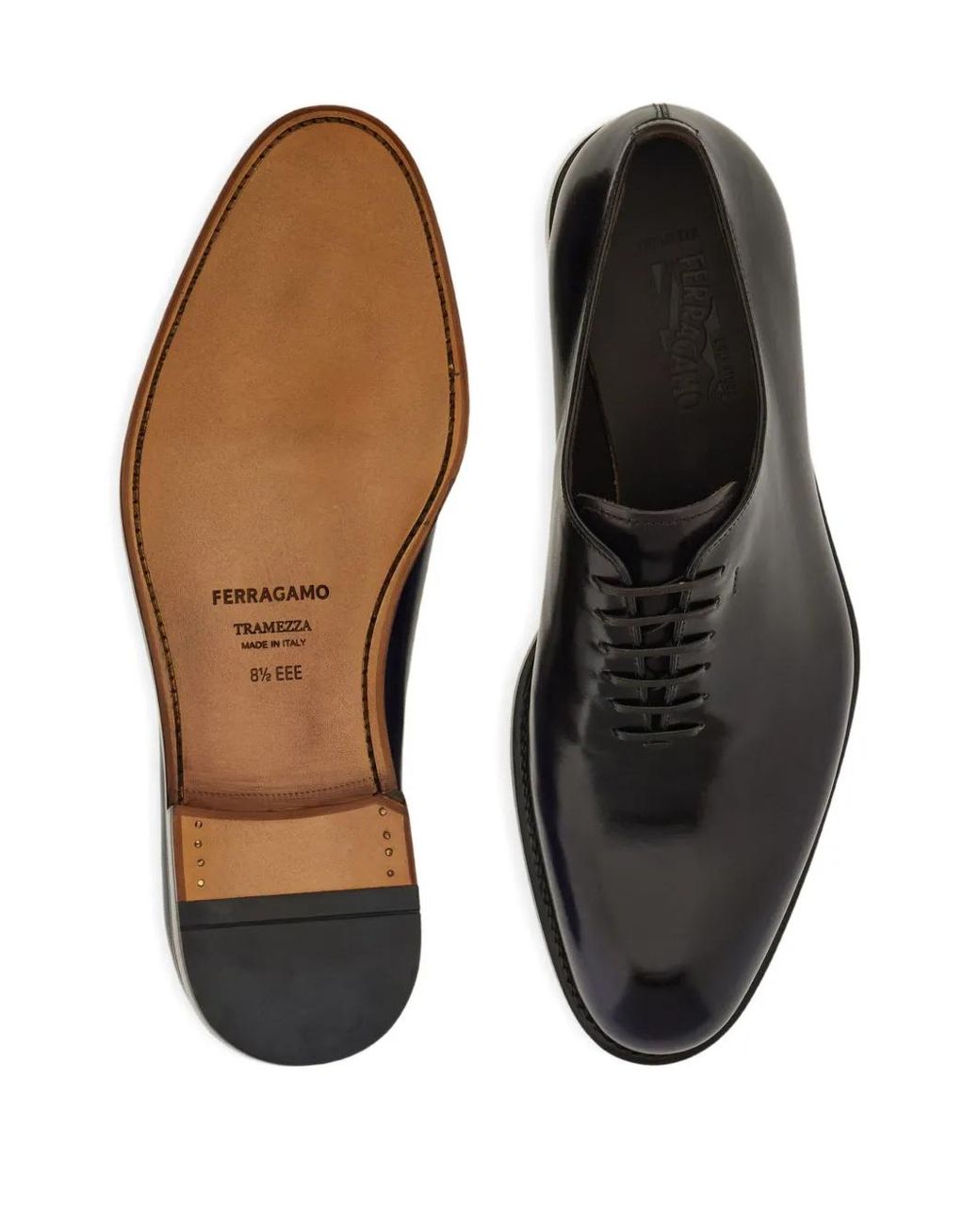 Ferragamo Black Tramezza Plain Toe Oxford Shoes for men