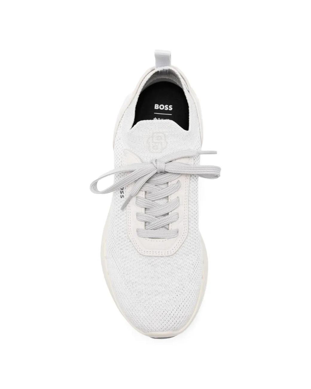Boss White Motion Sneakers With Knitted Uppers And Leather Trims for men