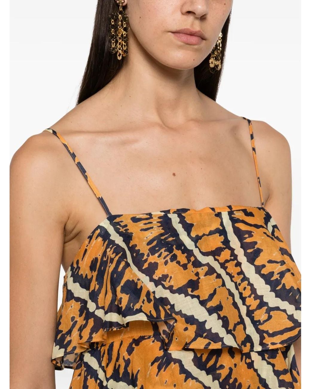 ALÉMAIS Metallic Ripple Ruffled Tiered Maxi Dress