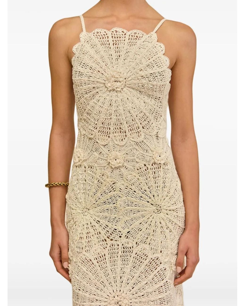 Cult Gaia Natural Elif Crochet Floral Maxi Dress