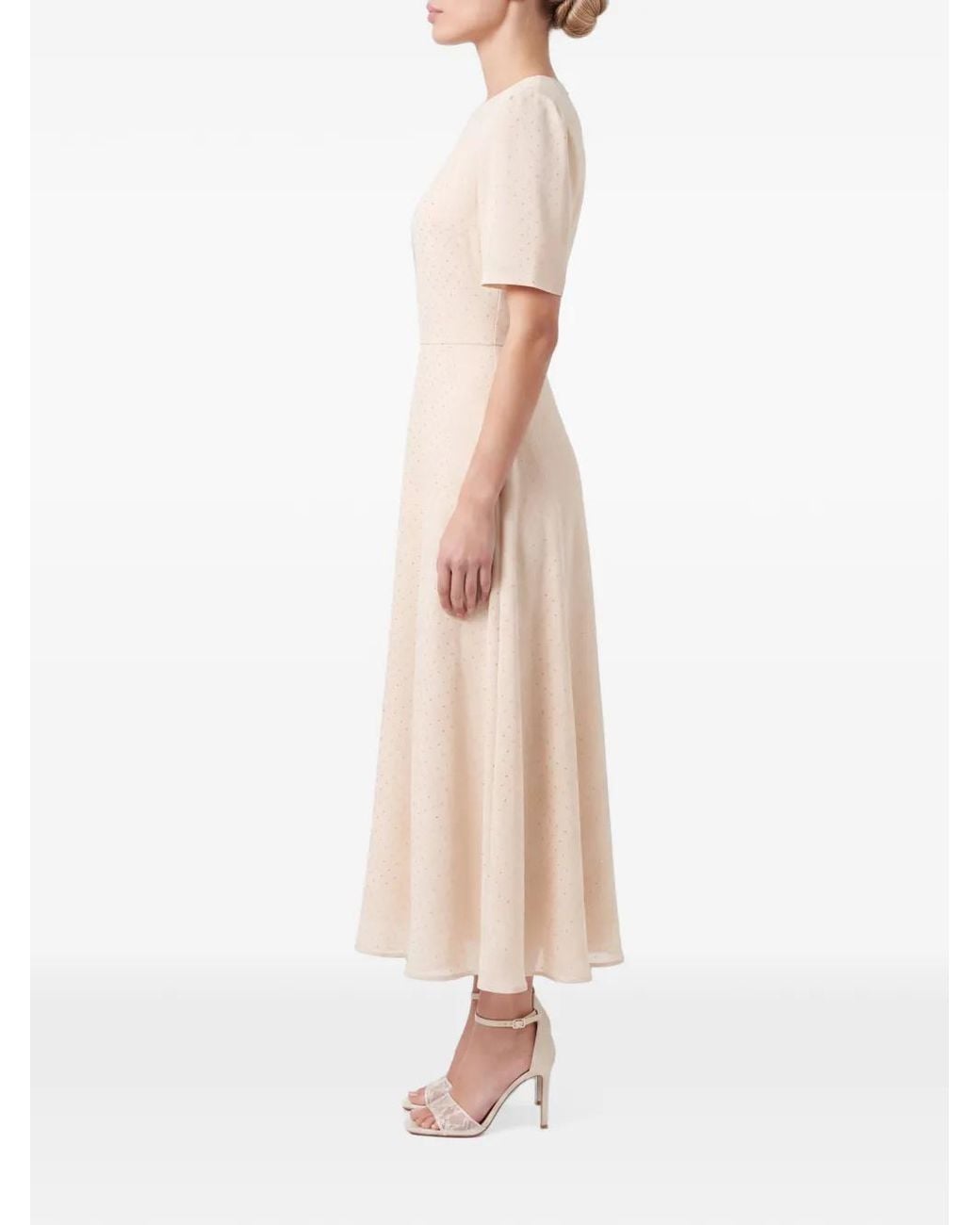POST MERIDIEM Natural Rhinestone-Embellished Midi Dress