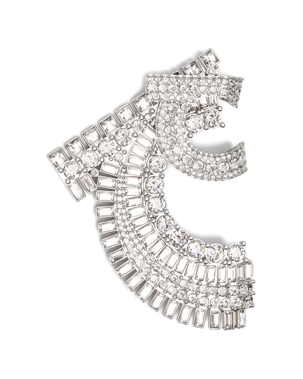 Ferragamo White Crystal-Embellished Brooch