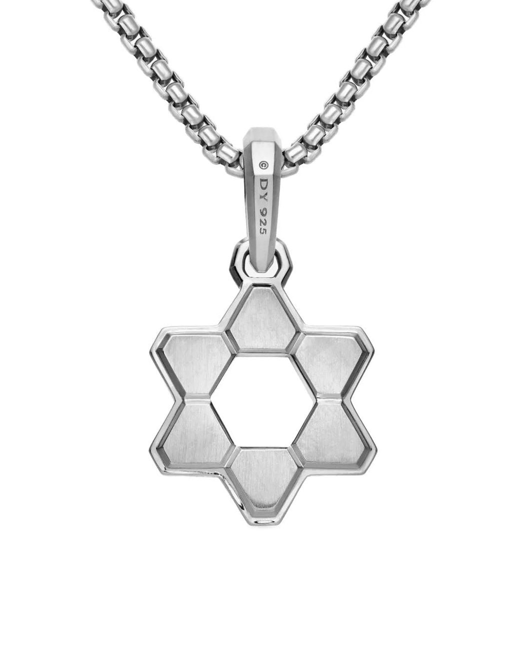 David Yurman White Sterling Deco Star Of David Pendant (24Mm) for men