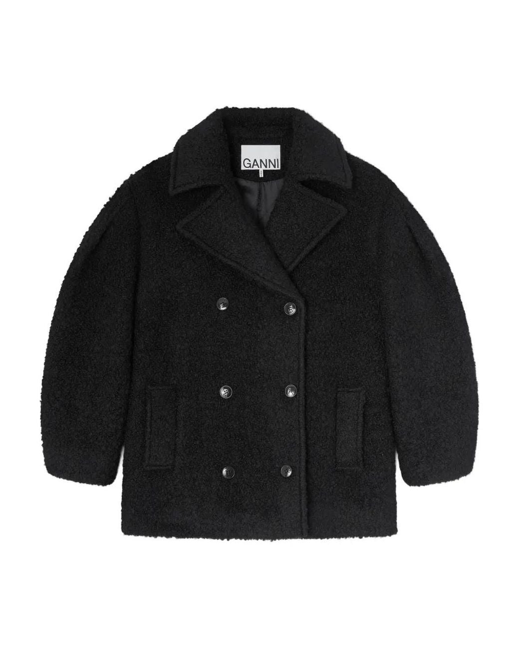 Ganni Black Boucle Midi Coat
