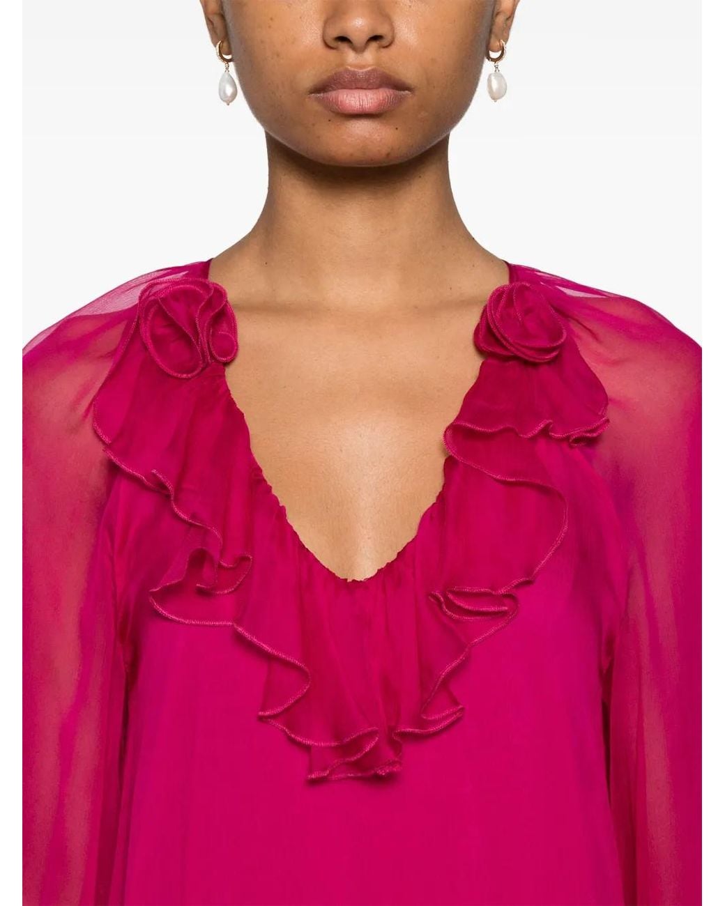 Nissa Pink Floral-Appliqué Silk Midi Dress