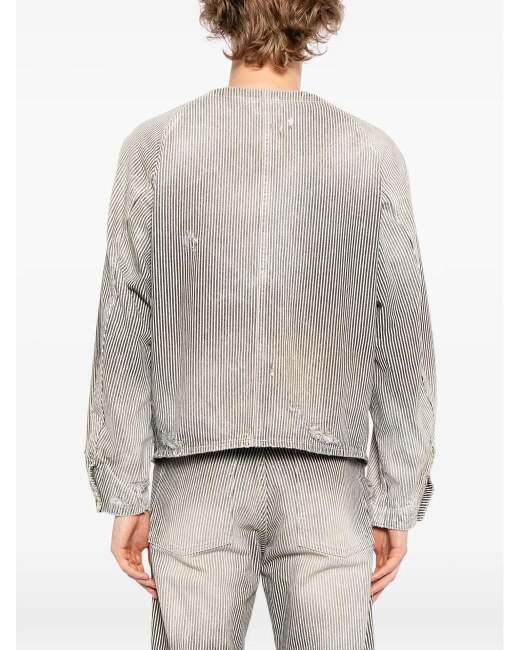 KAMIYA Gray Striped Denim Jacket for men